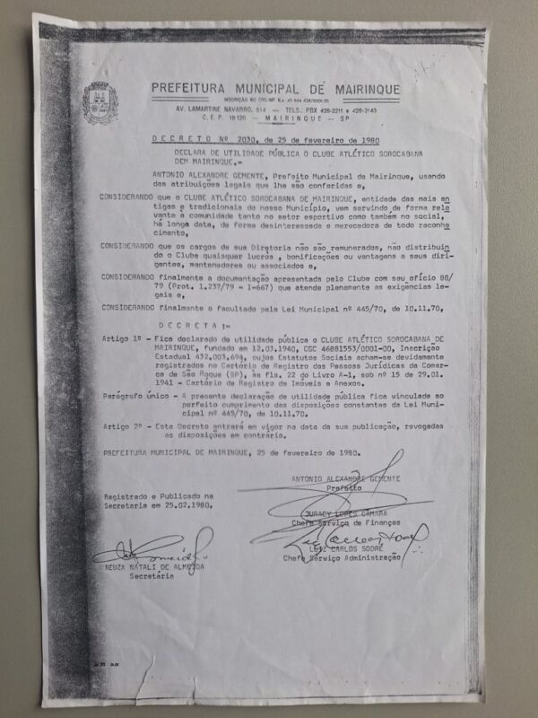 DECRETO UTILIDADE PUBLICA DO CLUBE E PLANTA ÁREA DOADA – 1975